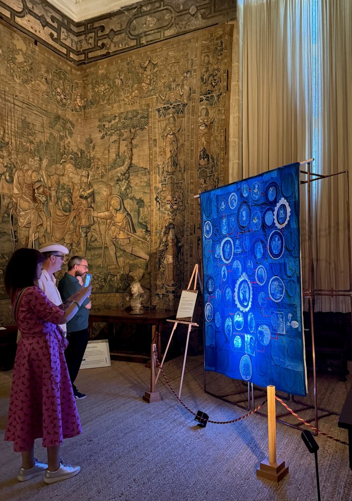 From Roots to the Sky quilt artwork by Lois Blackburn, cyanotype textile installation