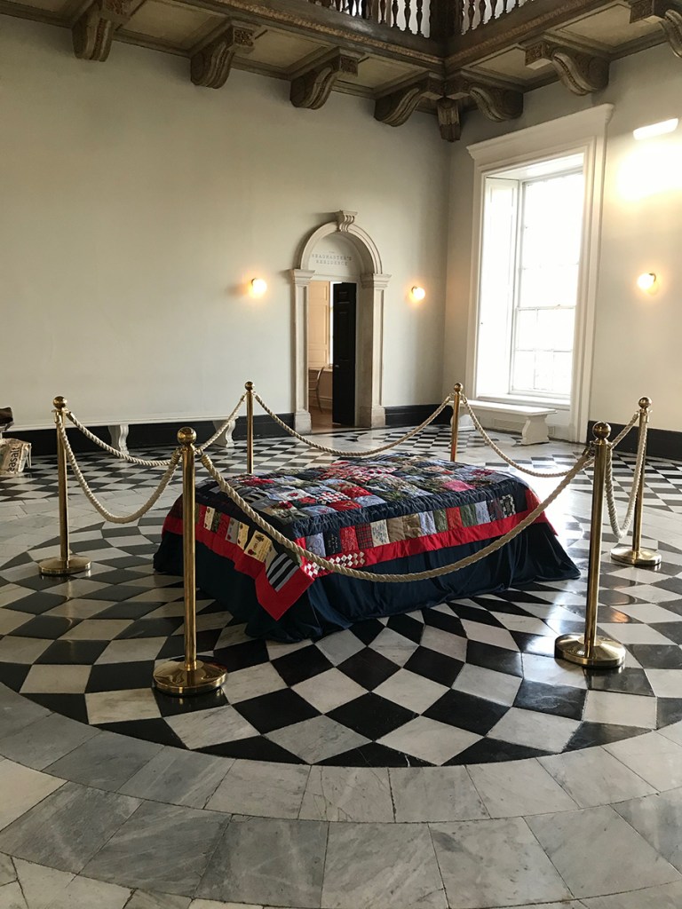 The War Widow's Quilt on display at the Queens House, Royal Greenwich Museums